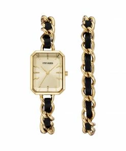 STEVEMADDEN WOVEN BRACELET WATCH BLACK