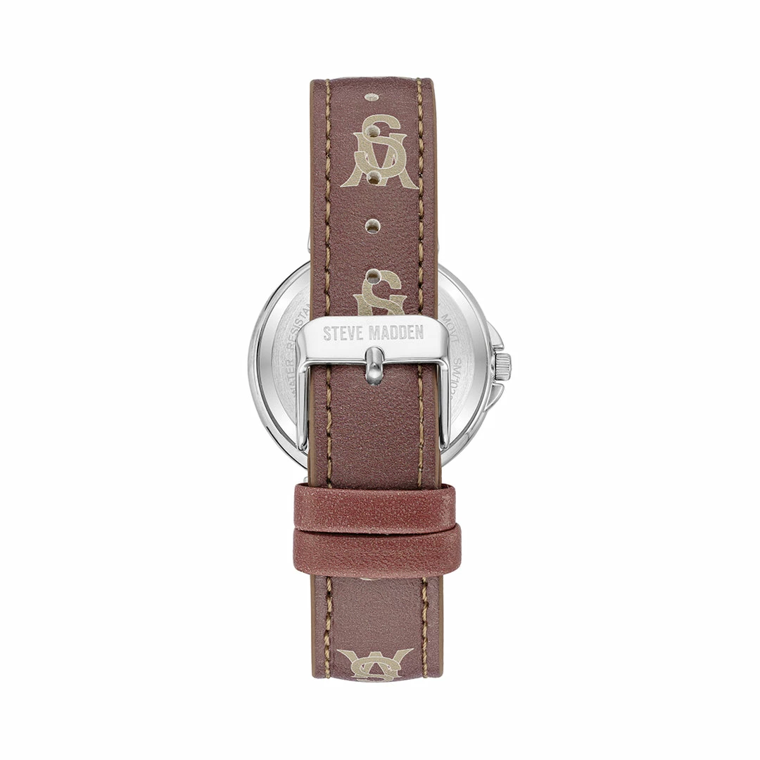 STEVEMADDEN ACCESSORIES STACKED LOGO WATCH BROWN