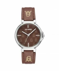 STEVEMADDEN ACCESSORIES STACKED LOGO WATCH BROWN