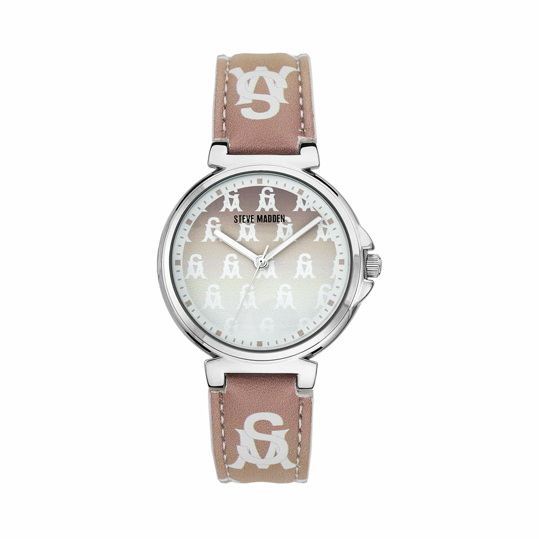 STEVEMADDEN STACKED LOGO WATCH BLUSH PINK