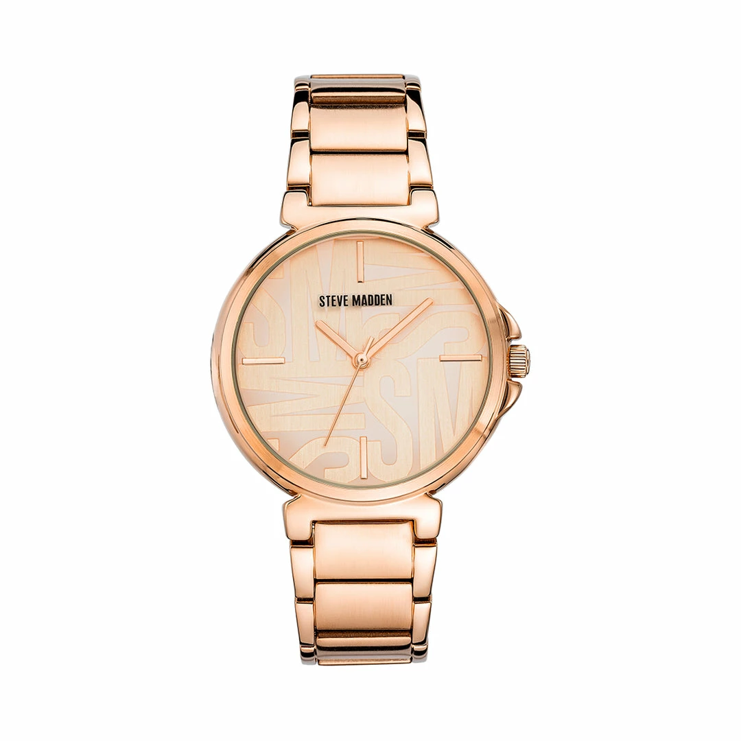 STEVEMADDEN CLEAN LINE LINK WATCH ROSE GOLD