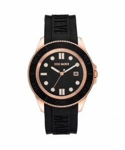STEVEMADDEN RUBBERIZED ENAMEL CASE WATCH BLACK ACCESSORIES