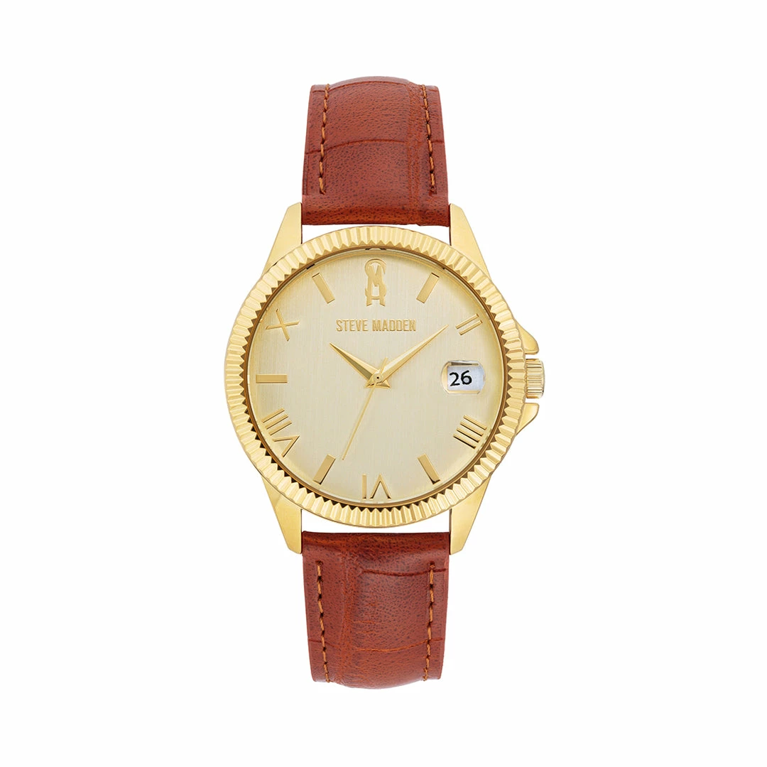 STEVEMADDEN CLASSIC EMBOSSED WATCH COGNAC