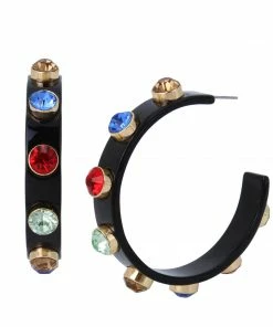 SteveMadden ACCESSORIES STONE RESIN HOOP EARRINGS BLACK