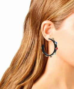 SteveMadden ACCESSORIES STONE RESIN HOOP EARRINGS BLACK