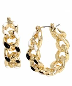 STEVEMADDEN NEW & NOW ENAMEL CHAIN HOOPS BLACK/WHITE