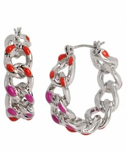 STEVEMADDEN NEW & NOW ENAMEL CHAIN HOOPS BRIGHT MULTI