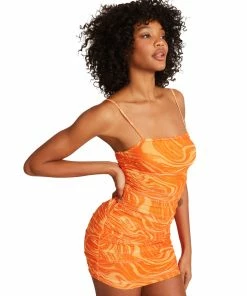 STEVEMADDEN SWIRL MINI DRESS ORANGE WOMEN'S CLOTHING
