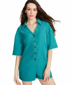 SteveMadden BUTTON UP ROMPER TEAL