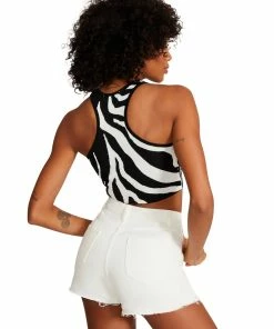 SteveMadden CROPPED ZEBRA TANK BLACK