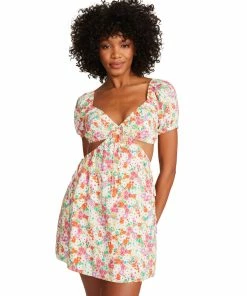 STEVEMADDEN FLORAL CUT OUT MINI DRESS PINK MULTI WOMEN'S CLOTHING