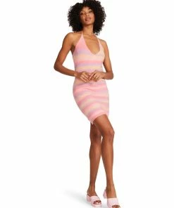 SteveMadden WOMEN'S CLOTHING STRIPED HALTER DRESS PINK MULTI