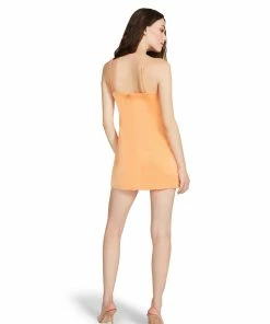 STEVEMADDEN ASYMMETRICAL SATIN SLIP DRESS ORANGE WOMEN'S CLOTHING