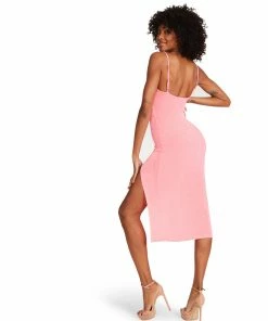 STEVEMADDEN WOMEN'S CLOTHING COWL NECK MIDI DRESS HOT PINK
