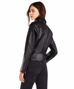 SteveMadden WOMEN'S CLOTHING JUST RIDE VEGAN LEATHER JACKET BLACK