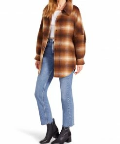 SteveMadden FRINGE WITH BENEFITS COAT BROWN WOMEN'S CLOTHING