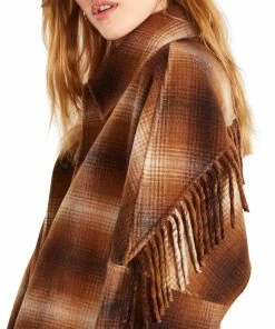 SteveMadden FRINGE WITH BENEFITS COAT BROWN WOMEN'S CLOTHING