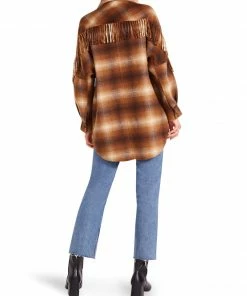SteveMadden FRINGE WITH BENEFITS COAT BROWN WOMEN'S CLOTHING
