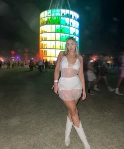 STEVEMADDEN Rhinestones MESH RHINESTONE DRESS WHITE