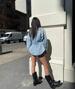 STEVEMADDEN ELASTIC BACK DENIM SHIRT DENIM FABRIC Shop All