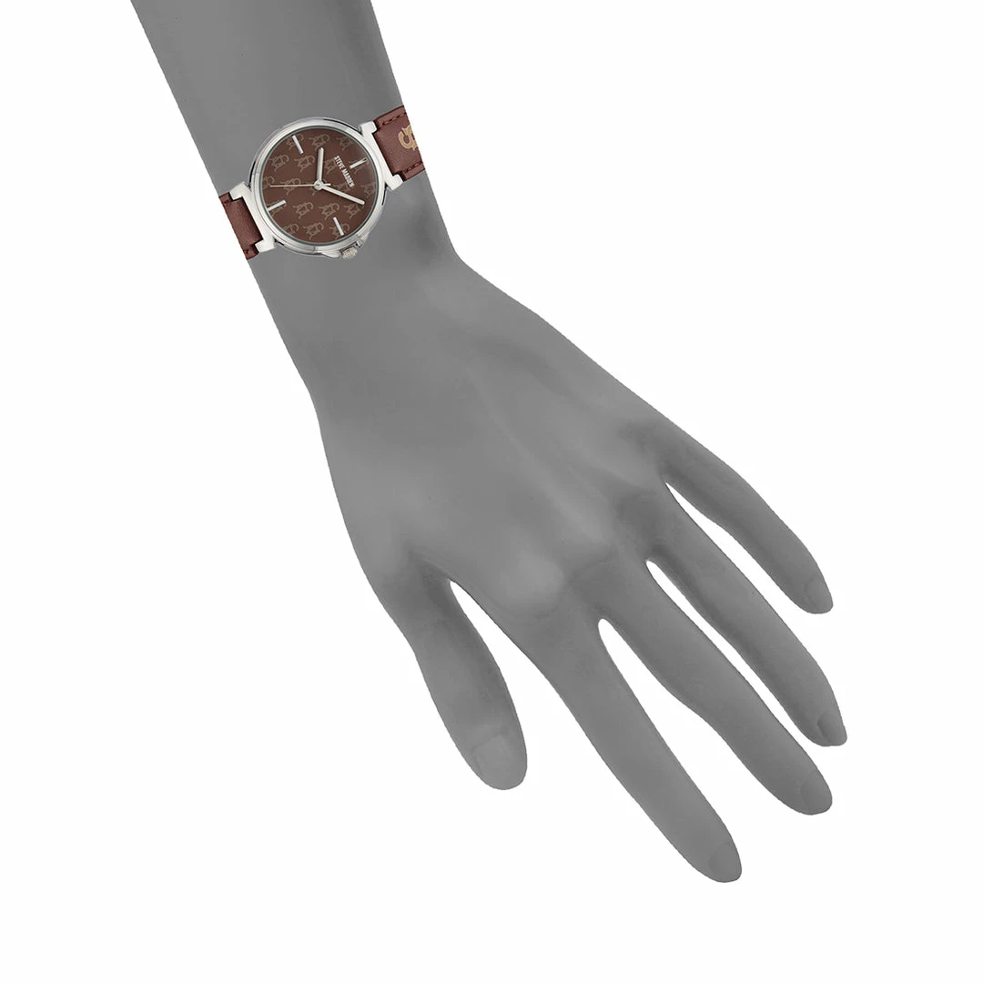 STEVEMADDEN ACCESSORIES STACKED LOGO WATCH BROWN