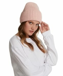 SteveMadden RIBBED WIDE CUFF BEANIE BLUSH PINK