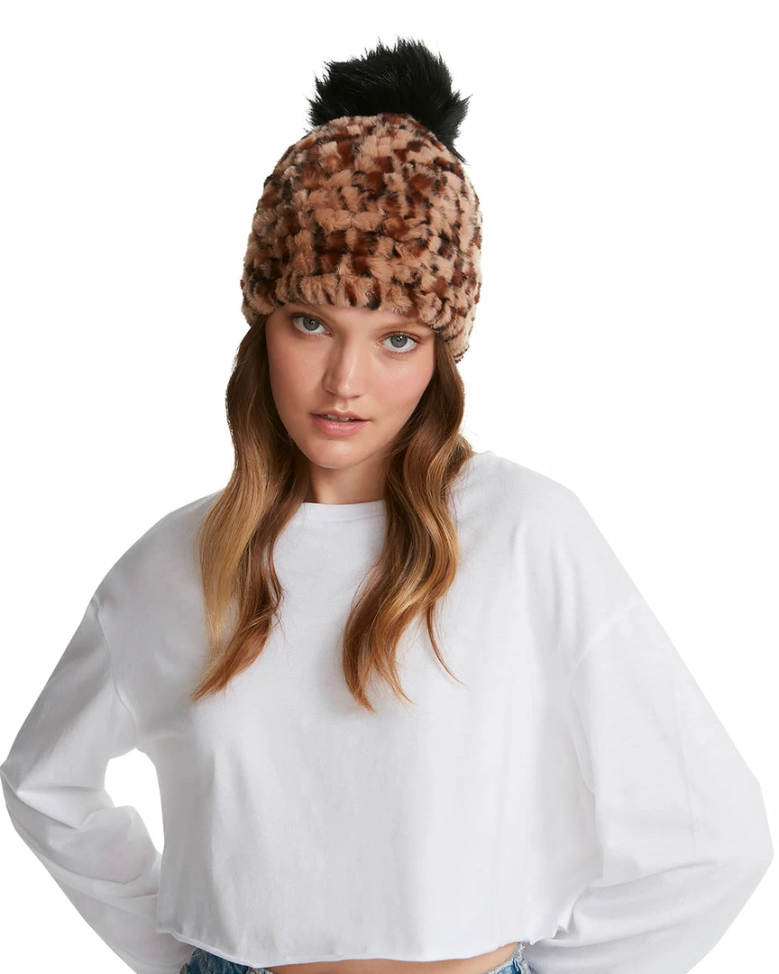 SteveMadden POM POM BEANIE LEOPARD