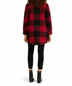 SteveMadden WOMEN'S CLOTHING ELDRIDGE PLAID COAT RED