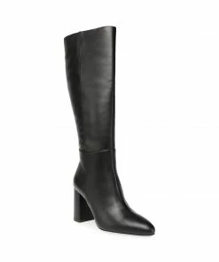 SteveMadden NINNY BLACK LEATHER WOMEN’S SHOES