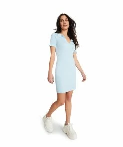 STEVEMADDEN COLLARED RIBBED DRESS LIGHT BLUE