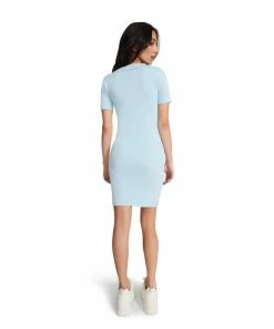 STEVEMADDEN COLLARED RIBBED DRESS LIGHT BLUE