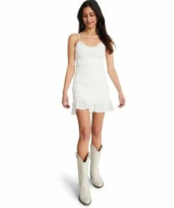 STEVEMADDEN WOMEN'S CLOTHING SHIRRED MINI DRESS WHITE