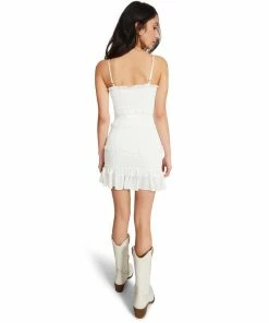 STEVEMADDEN WOMEN'S CLOTHING SHIRRED MINI DRESS WHITE