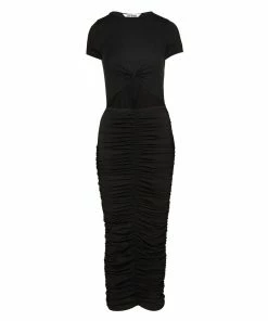 STEVEMADDEN CUT OUT RUCHED DRESS BLACK WOMEN'S CLOTHING