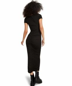 STEVEMADDEN CUT OUT RUCHED DRESS BLACK WOMEN'S CLOTHING