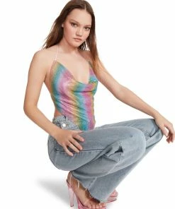 STEVEMADDEN BARELY THERE RHINESTONE HALTER RAINBOW MULTI WOMEN'S CLOTHING