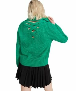 SteveMadden WOMEN'S CLOTHING CROSS BACK TURTLENECK SWEATER GREEN