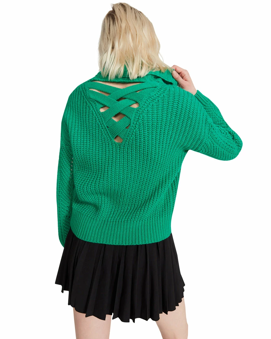 SteveMadden WOMEN'S CLOTHING CROSS BACK TURTLENECK SWEATER GREEN