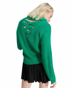 SteveMadden WOMEN'S CLOTHING CROSS BACK TURTLENECK SWEATER GREEN