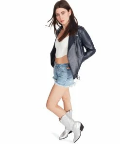 SteveMadden WOMEN'S CLOTHING VEGAN LEATHER JACKET NAVY