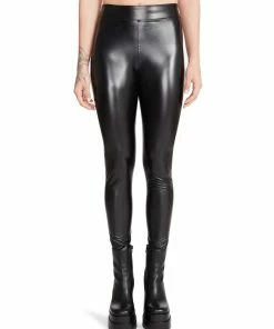 SteveMadden Y2K VIBES FAUX LEATHER LEGGINGS BLACK