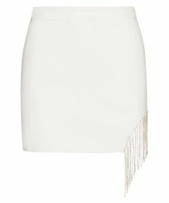 STEVEMADDEN RHINESTONE FRINGE SKIRT WHITE