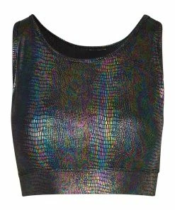 SteveMadden WOMEN'S CLOTHING IRIDESCENT SPORTS BRA BLACK
