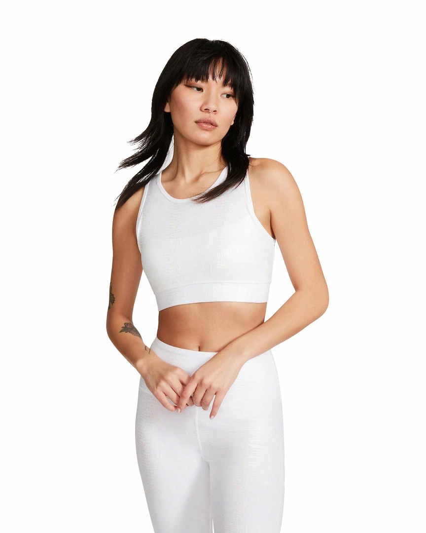 SteveMadden IRIDESCENT SPORTS BRA WHITE WOMEN'S CLOTHING