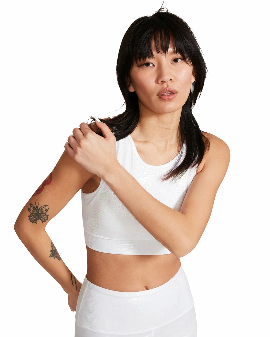 SteveMadden IRIDESCENT SPORTS BRA WHITE WOMEN'S CLOTHING
