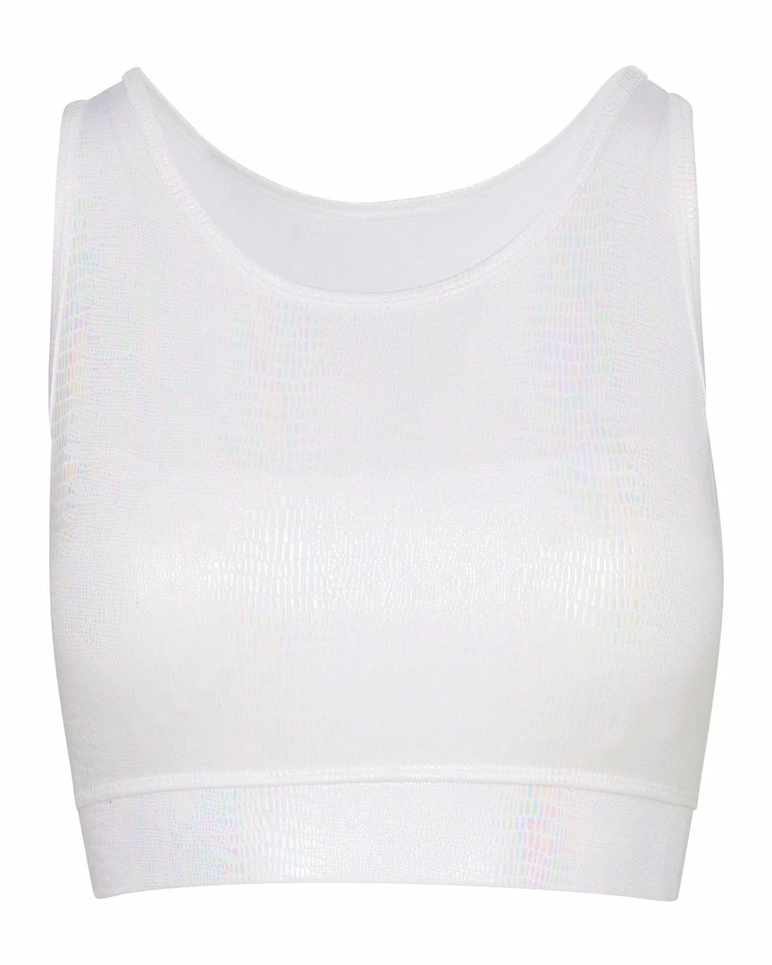 SteveMadden IRIDESCENT SPORTS BRA WHITE WOMEN'S CLOTHING