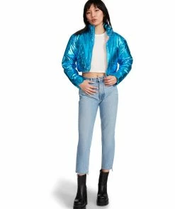 SteveMadden CROPPED METALLIC PUFFER BLUE Y2K VIBES