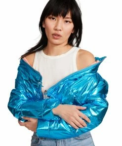 SteveMadden CROPPED METALLIC PUFFER BLUE Y2K VIBES