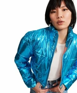 SteveMadden CROPPED METALLIC PUFFER BLUE Y2K VIBES