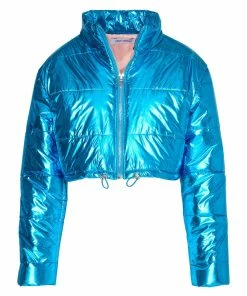SteveMadden CROPPED METALLIC PUFFER BLUE Y2K VIBES